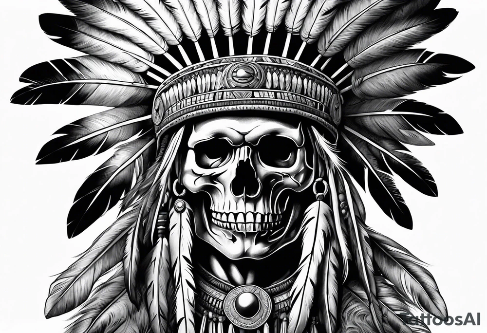 Native American war chief skull with bonnet tattoo idea