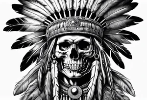 Native American war chief skull with bonnet tattoo idea