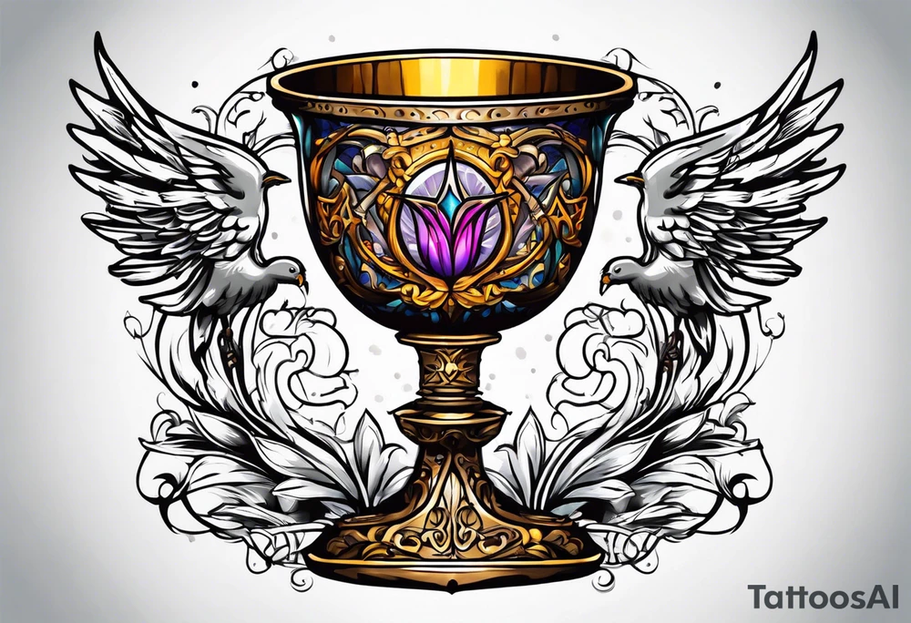 chalice surrounded by halo tattoo idea