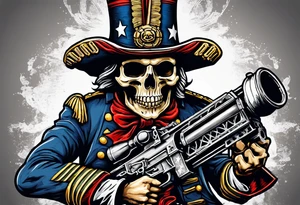 revolutionary war skull faced
 sodier running with a machine gun "liberty or death", liberty bell tattoo idea