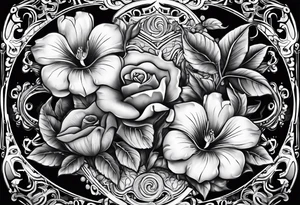 Leather Western Tattoo with rose and Morning Glory with turquoise jewels tattoo idea