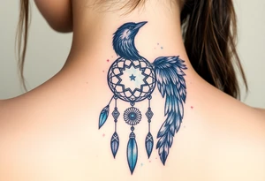 Raven dream catcher milky way moon shooting star tattoo idea