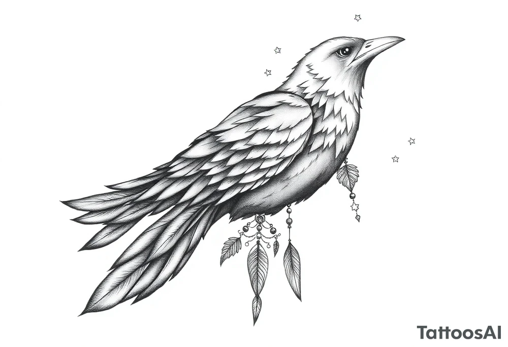 Raven dream catcher milky way moon shooting star tattoo idea