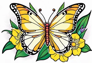 Butterfly, star and daffodils and morning glory tattoo idea