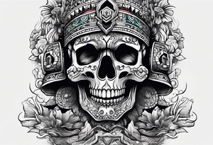 Mayan skull with mouth as cave with water coming out tattoo idea