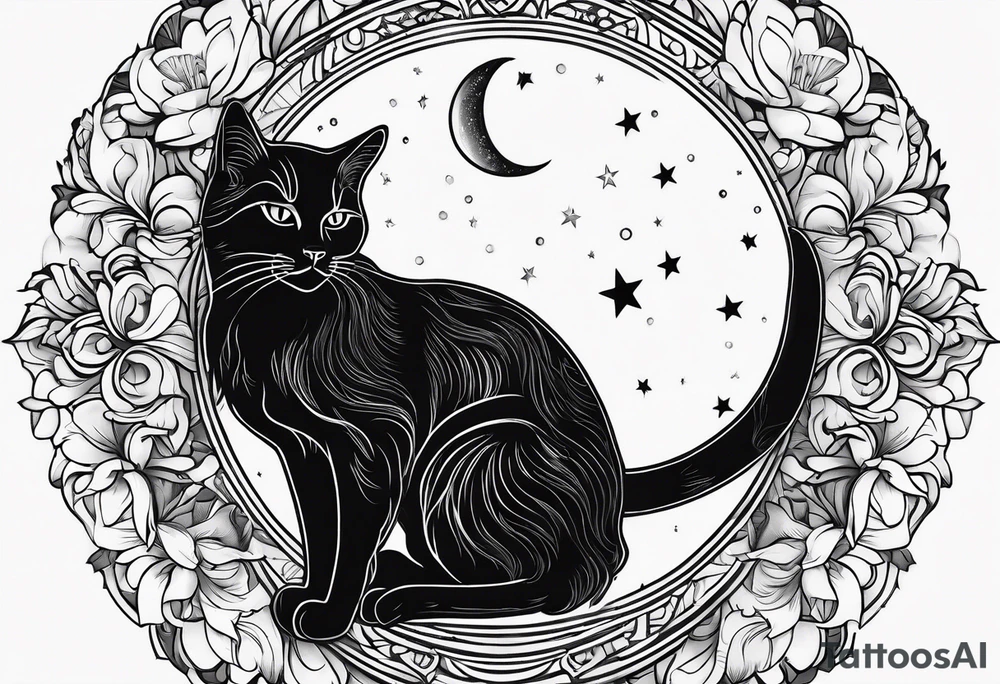 Shadow of a cat sitting on a crescent moon tattoo idea Shadow of a cat sitting on a crescent moon tattoo idea
