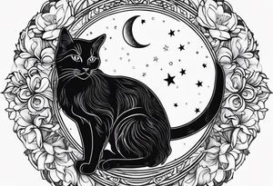 Shadow of a cat sitting on a crescent moon tattoo idea