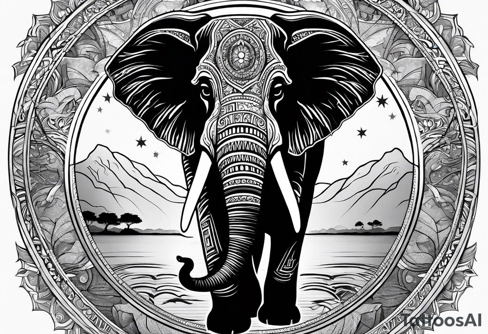 a elephant and a sun tattoo idea