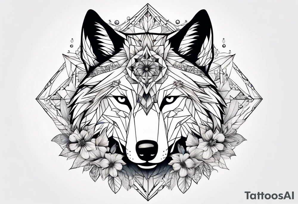 Constellation, animal wolf snow , géométric , flower tattoo idea