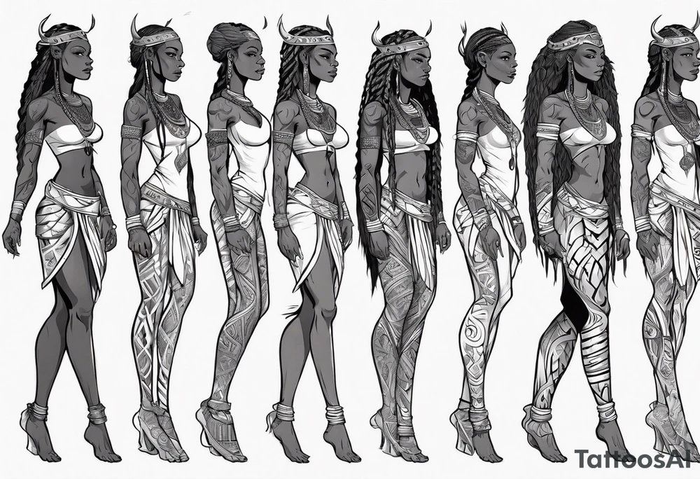 African female Viking  angel full body 
slim long face small mouth long braided hair tattoo idea