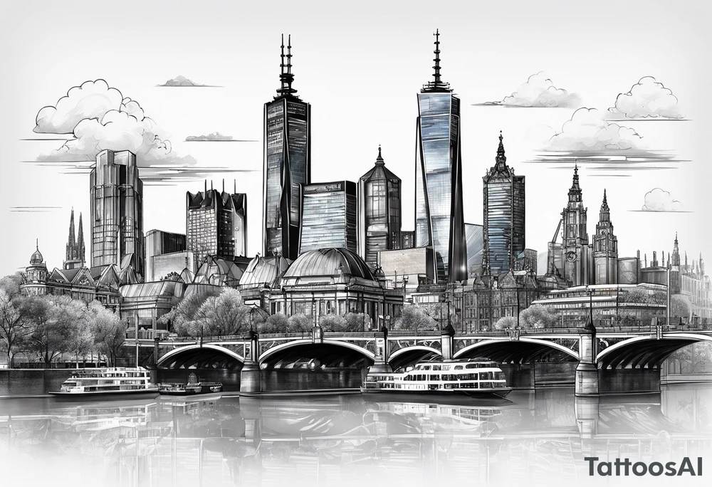 Melbourne Skyline with london skyline reflection tattoo idea