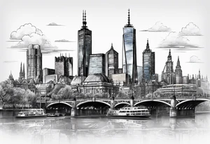 Melbourne Skyline with london skyline reflection tattoo idea