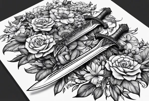 Sword with January, May and June birth flowers wrapped around it. Flowers need to be wrapped around the sword tattoo idea