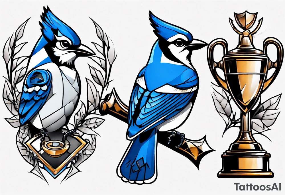 bluejay with trophy tattoo idea