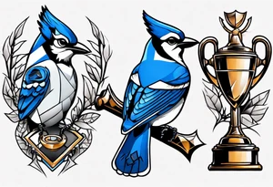 bluejay with trophy tattoo idea
