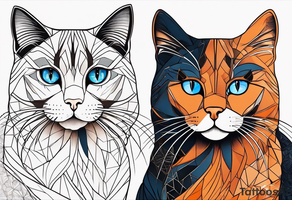 A white blue eye cat an black cat with brown eyes and an orange and white cat with browneyes tattoo idea