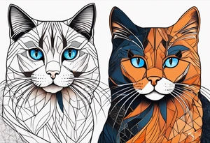 A white blue eye cat an black cat with brown eyes and an orange and white cat with browneyes tattoo idea