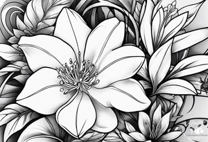 Shoulder and collarbone tattoo of a vibe of night-blooming Jasmine. The tattoo should have a spider tattoo idea