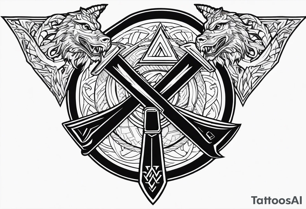 Valhalla sword shield dragon axe Valknut helm of awe tattoo idea