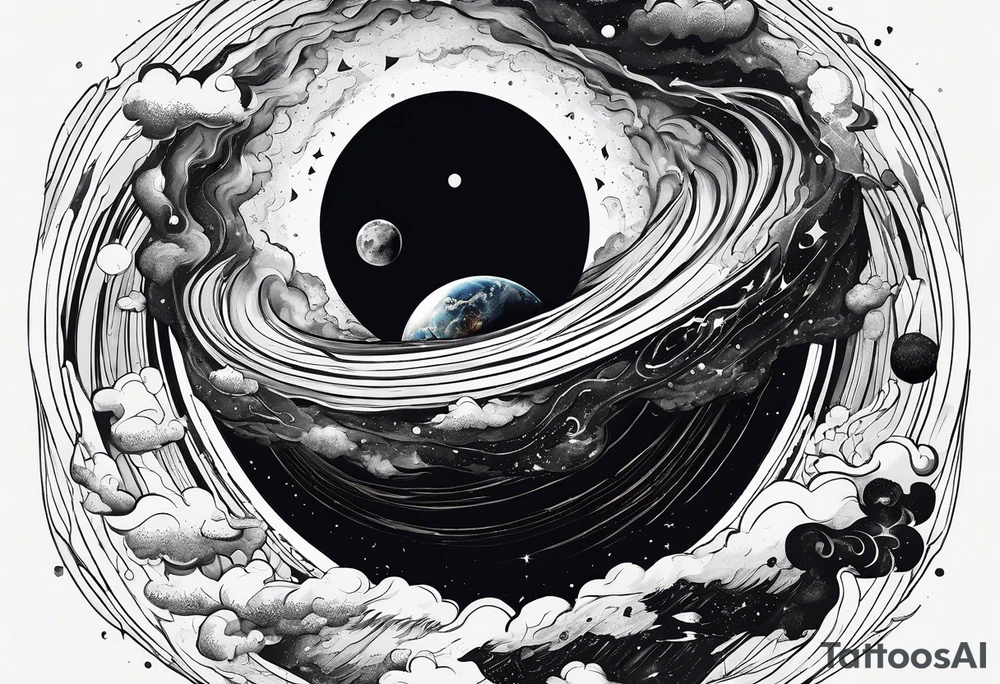 Large black hole swallowing earth. as Earth is swallowed space and time is stretched and deformed tattoo idea
