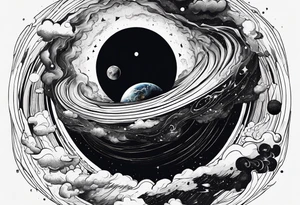 Large black hole swallowing earth. as Earth is swallowed space and time is stretched and deformed tattoo idea