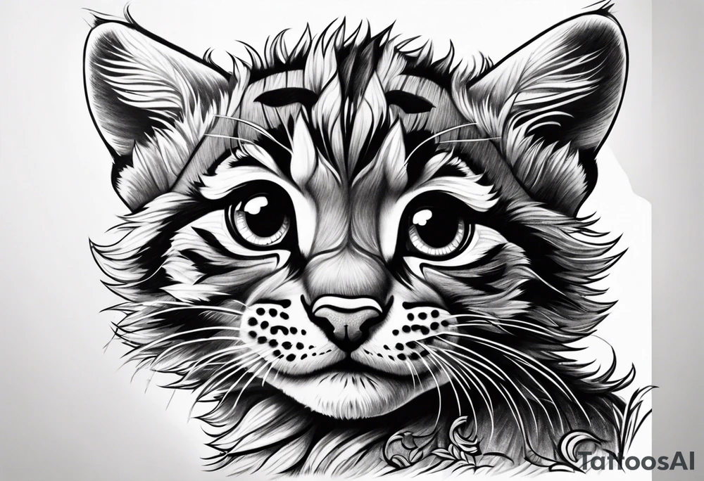 Super cute cartoon wildcat cub tattoo idea