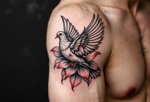 a dove drinking from an egyptian lotus (red and black) tattoo idea