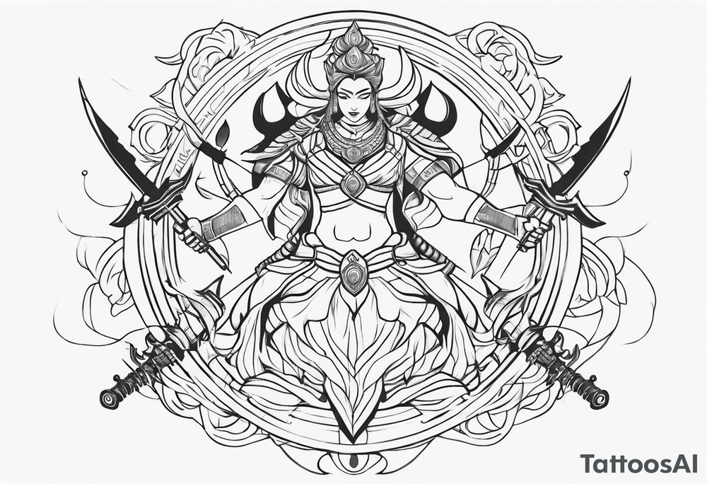 kaali with multiple arms with weapons tattoo idea