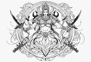 kaali with multiple arms with weapons tattoo idea