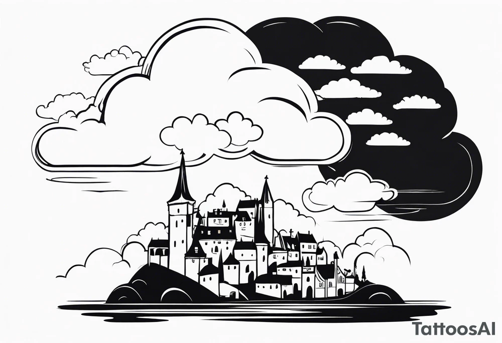 cloud medieval town tattoo idea