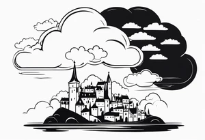 cloud medieval town tattoo idea