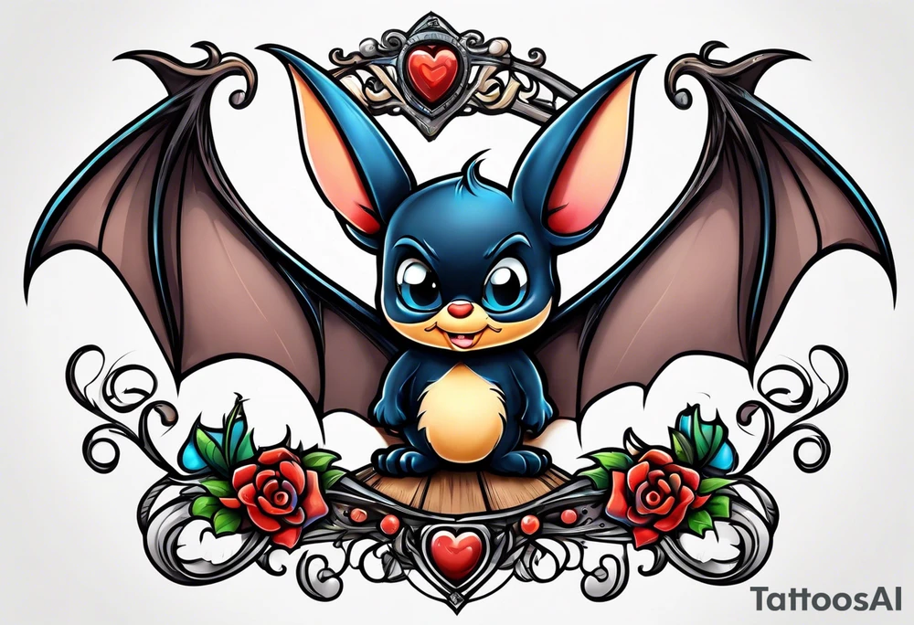 cartoon bat in style of disney, tattoo idea