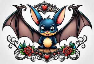 cartoon bat in style of disney, tattoo idea