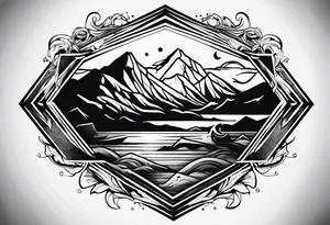 Mountains and ocean waves diamond shape tattoo idea