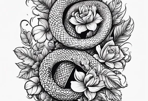 small snake with flowers and vines extending up and down tattoo idea