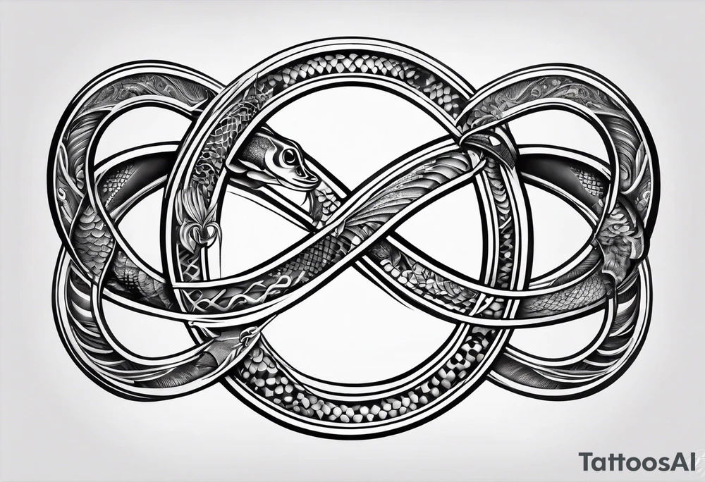 A infinity sign with a musky jumping out tattoo idea