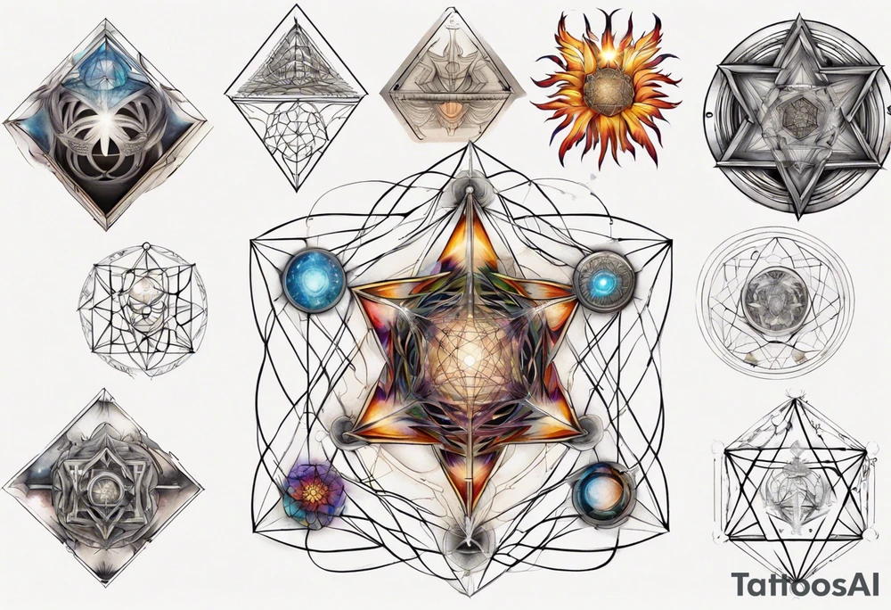 sacred geometry Metatron's cube with phoenix tattoo idea