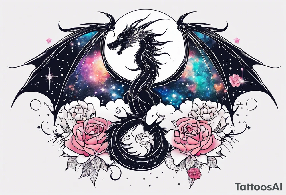 Constellation, wing , snow , cross , dragon female japan kawaii , flower tattoo idea