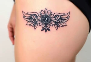 sunflower, wings, or halo with a 2 of clubs tattoo idea