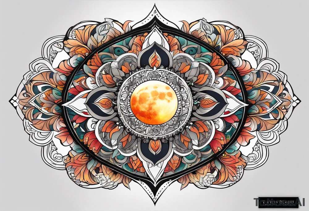 male moon mandala Knee tattoo in fall colors tattoo idea