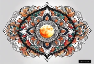 male moon mandala Knee tattoo in fall colors tattoo idea