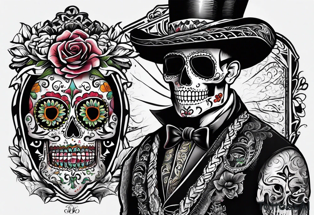 Mexico day of dead  man standing
 skeleton drink tattoo idea