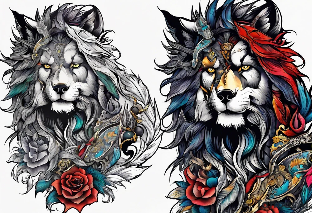 Lobo,espada, runas tattoo idea