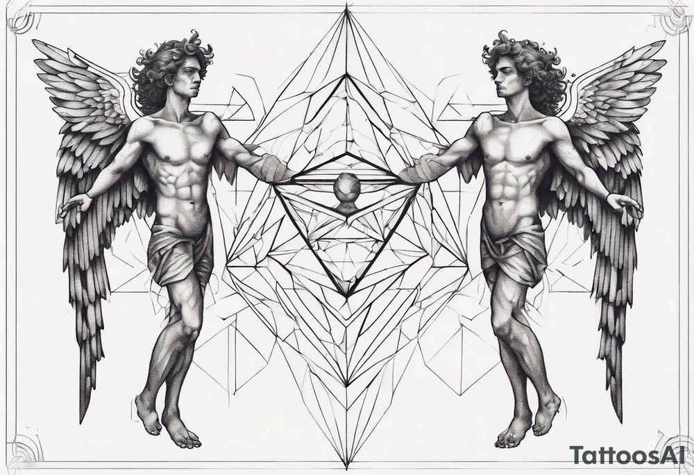 Two angels as brothers portrayed as geometric code tattoo idea
