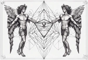 Two angels as brothers portrayed as geometric code tattoo idea