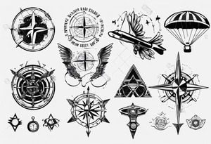 skydiving, shooting guns, compass, adventure tattoo idea