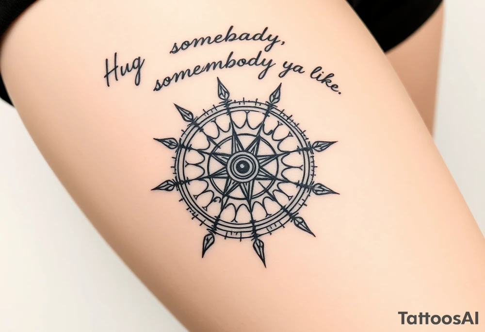 Sundial with handwriting “Hug somebody ya like” above. tattoo idea