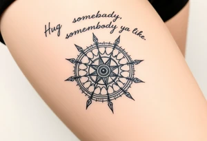 Sundial with handwriting “Hug somebody ya like” above. tattoo idea