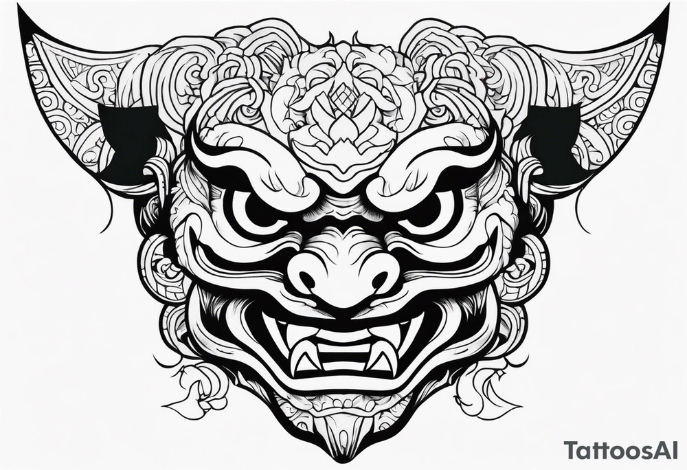 japanese demon mask held tattoo idea