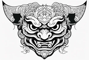 japanese demon mask held tattoo idea